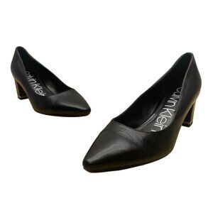 Calvin Klein Women's Black Leather Block Elegant Office Heel Pumps Size 8M